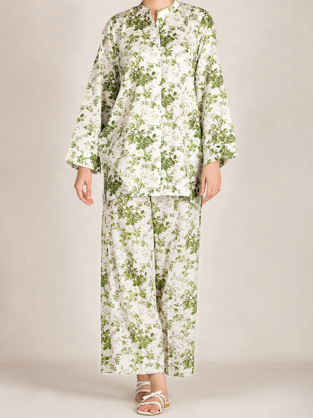 White & Green 2 Piece Stitched Nightwear - AL-LKS-NW-1001