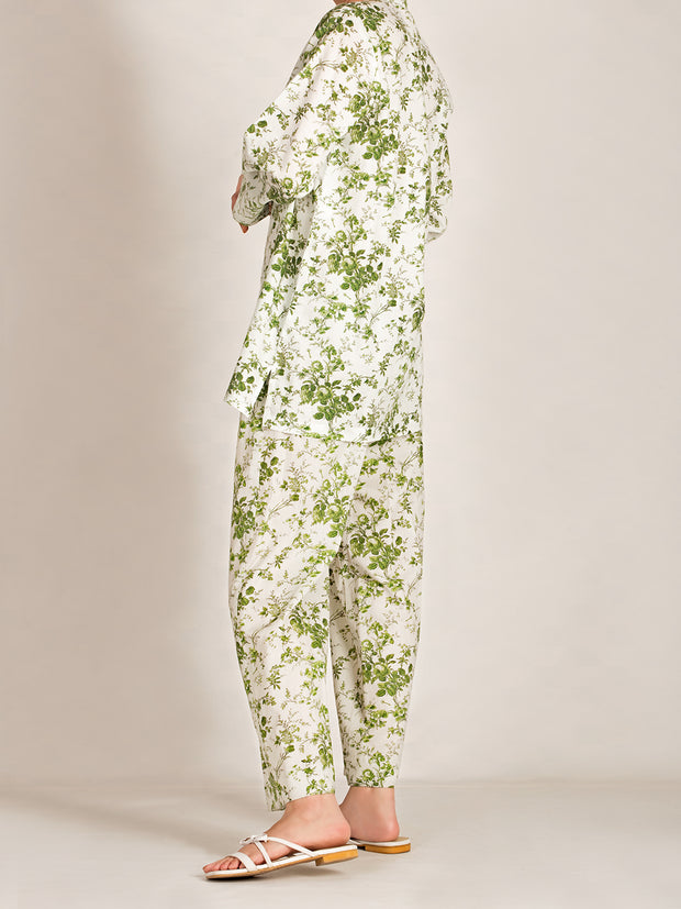 White & Green 2 Piece Stitched Nightwear - AL-LKS-NW-1001