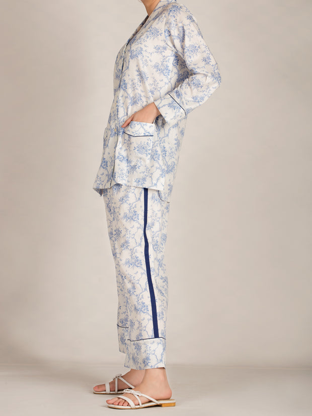 Blue & White 2 Piece Stitched Nightwear - AL-LKS-NW-1004