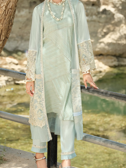 Sea Green Organza 2Pc Formal Suit - LS-258