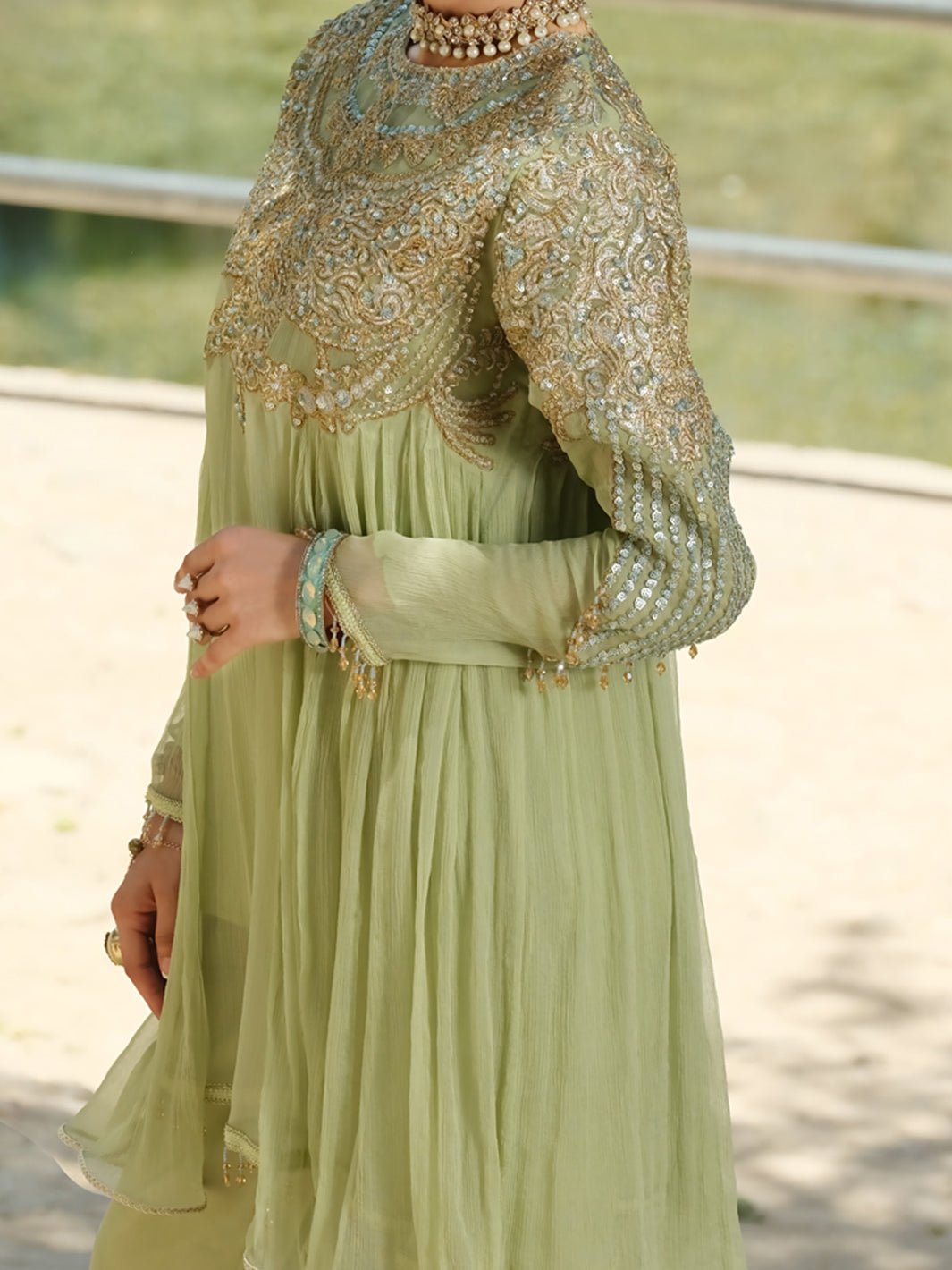 Pistachio Green Chiffon 2Pc Formal Suit - LS-260