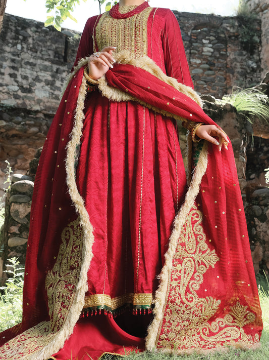 Red Silk 3 Piece Formal Unstitched - LS-305