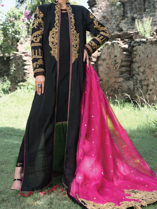 Black Silk 3 Piece Formal Unstitched - LS-306