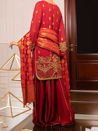 Red Cotton Masori 3Pc Formal Unstitched - AL-3PS-LS-UN-345