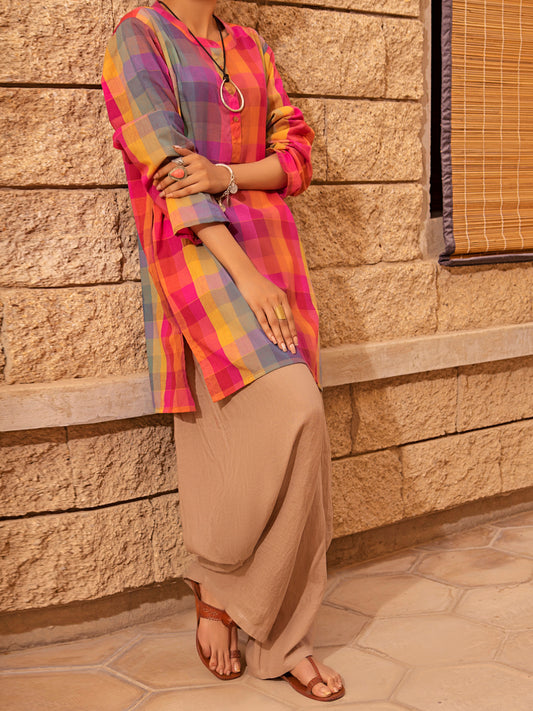 Multicolor Linen Tunic - ALCR-LK-1020 - Almirah Online