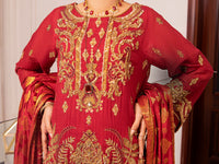 Red Cotton Masori 3Pc Formal Unstitched - AL-3PS-LS-UN-345