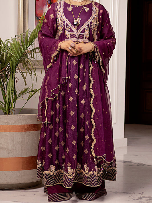 Purple Jacquard-Organza 3Pc Formal Unstitched - AL-3PS-LS-UN-348