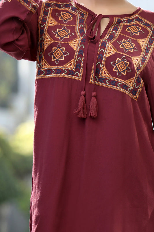 Burgundy Tunic - AL-LSK-2028C - Almirah Online