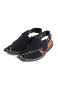 Dark Blue Leather Peshawari Chappal - AL-MFW-FB-048