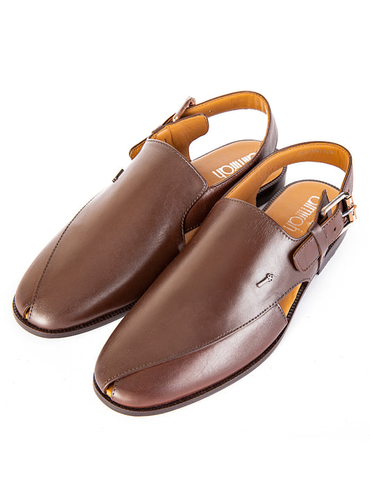 Dark Brown Leather Peshawari Chappal - AL-MFW-HC-145