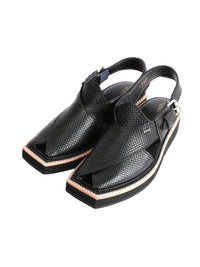 Black Leather Peshawari Chappal - AL-MFW-HCK-135