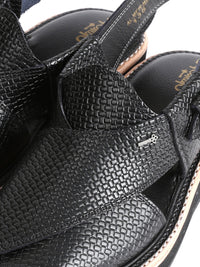 Black Leather Peshawari Chappal - AL-MFW-HCK-135