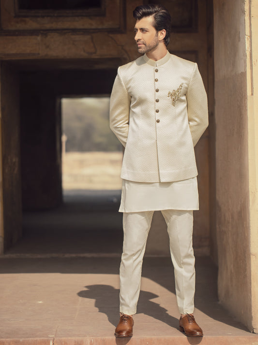 Cream Blended Fabric Prince Coat  - AL-PCS-024