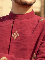 Red Blended Fabric Prince Coat  - AL-PCS-026