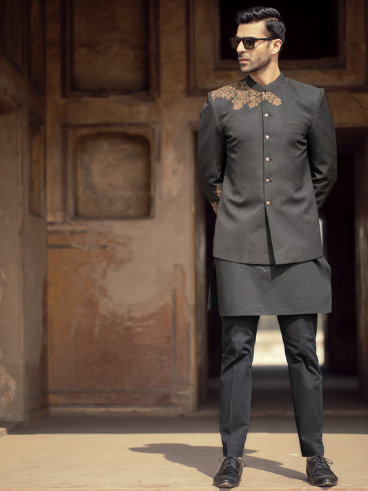 Black Blended Fabric Prince Coat  - AL-PCS-027