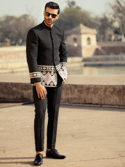 Black Blended Fabric Prince Coat  - AL-PCS-029