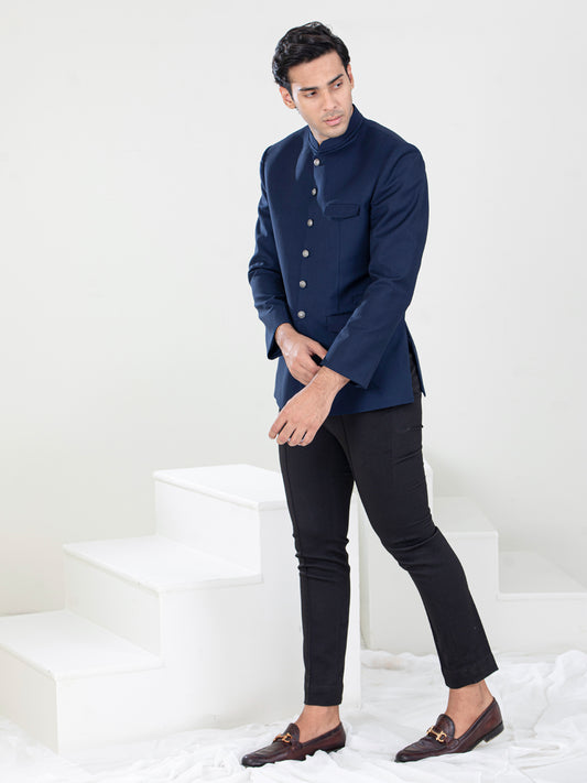 Navy Blue Blended Prince Coat - AL-PCS-054
