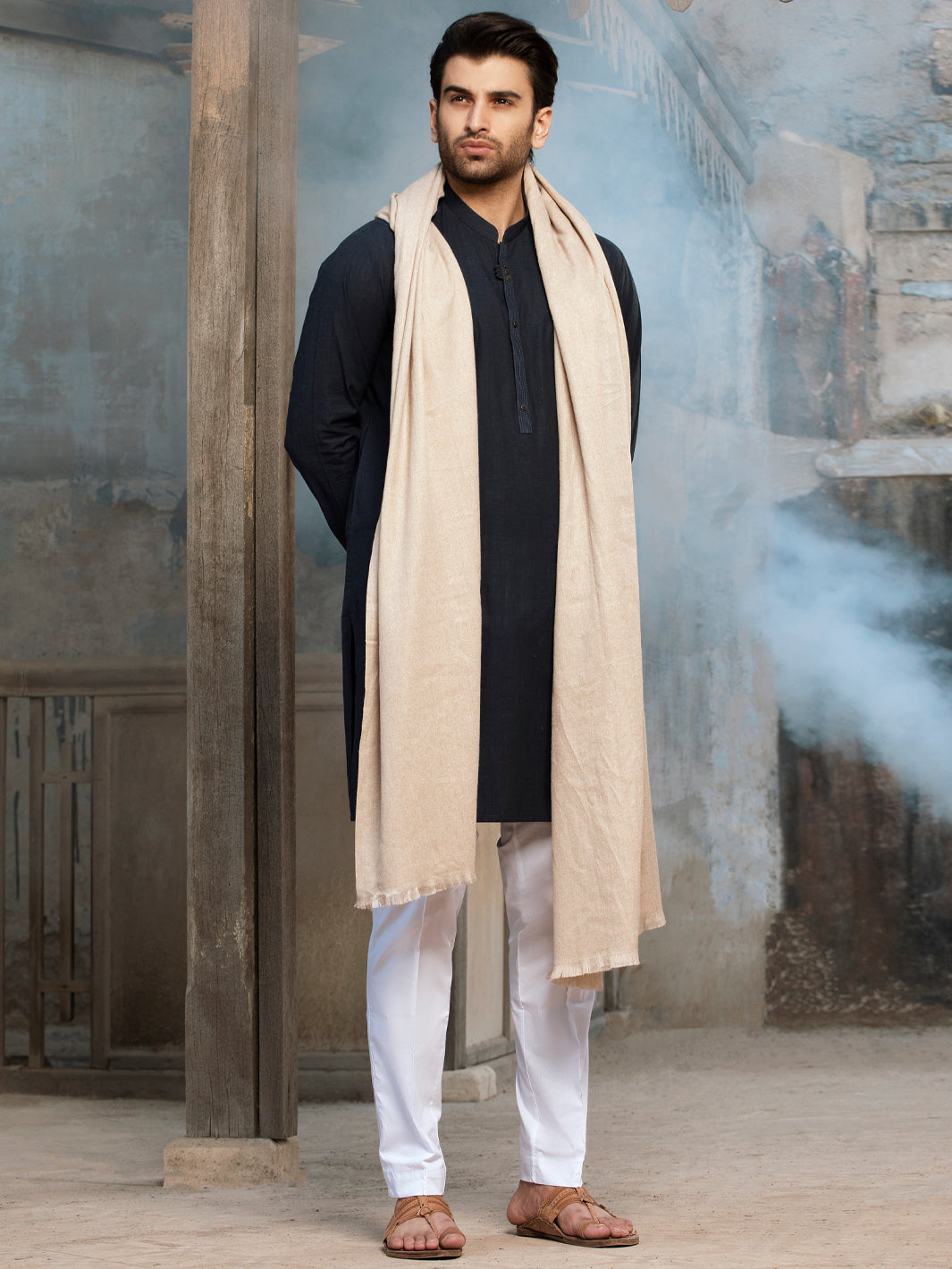 Beige Blended Shawl For Men - AL-SH-003