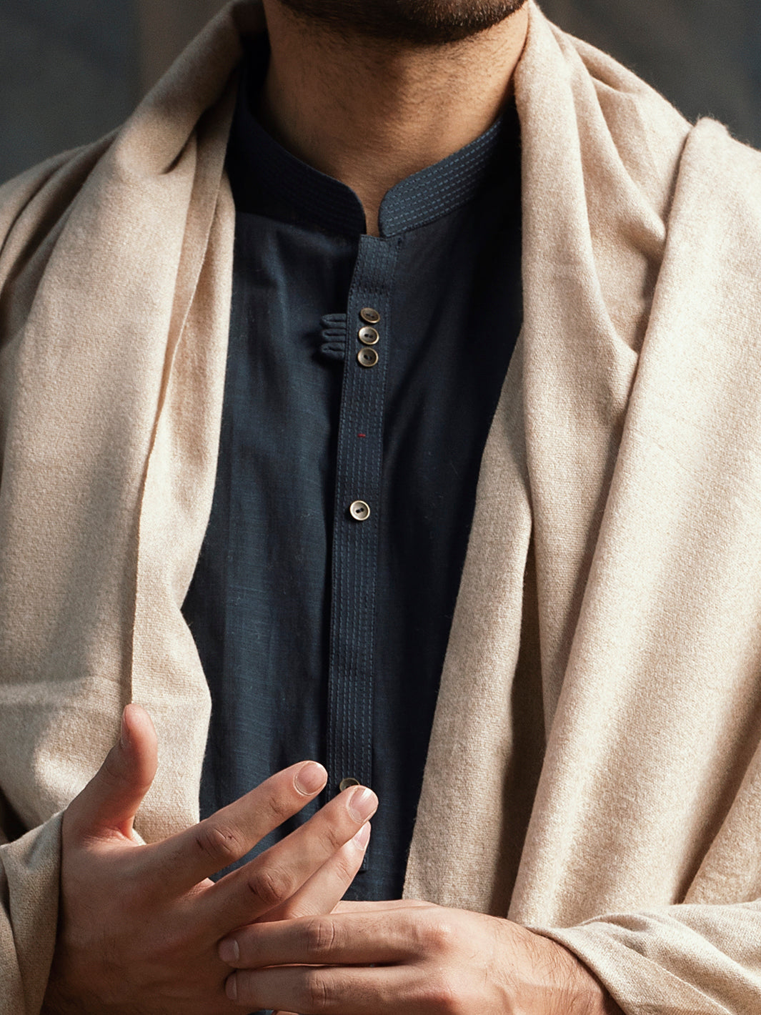 Beige Blended Shawl For Men - AL-SH-003