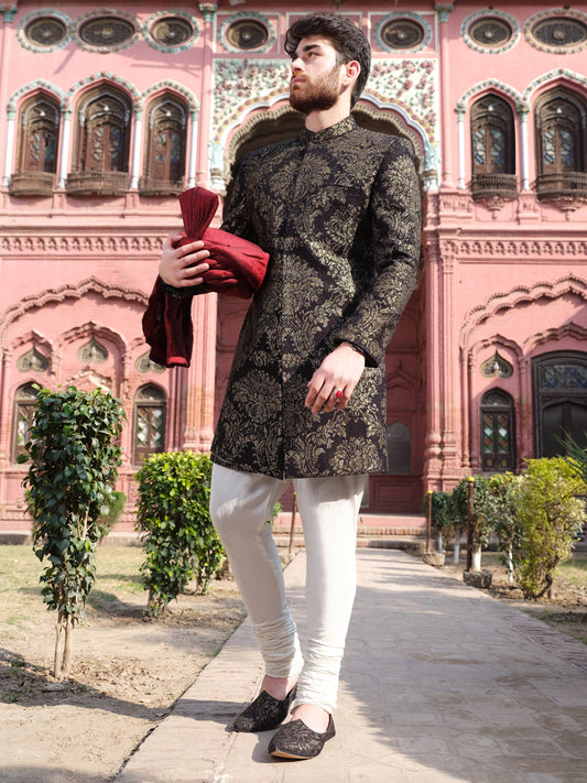 Black & Gold Blended Sherwani - AL-SW-107 - Almirah Online