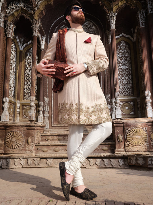 Fawn Blended Sherwani - AL-SW-112 - Almirah Online