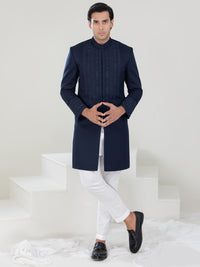 Navy Blue Blended Sherwani - AL-SW-133