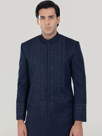 Navy Blue Blended Sherwani - AL-SW-133