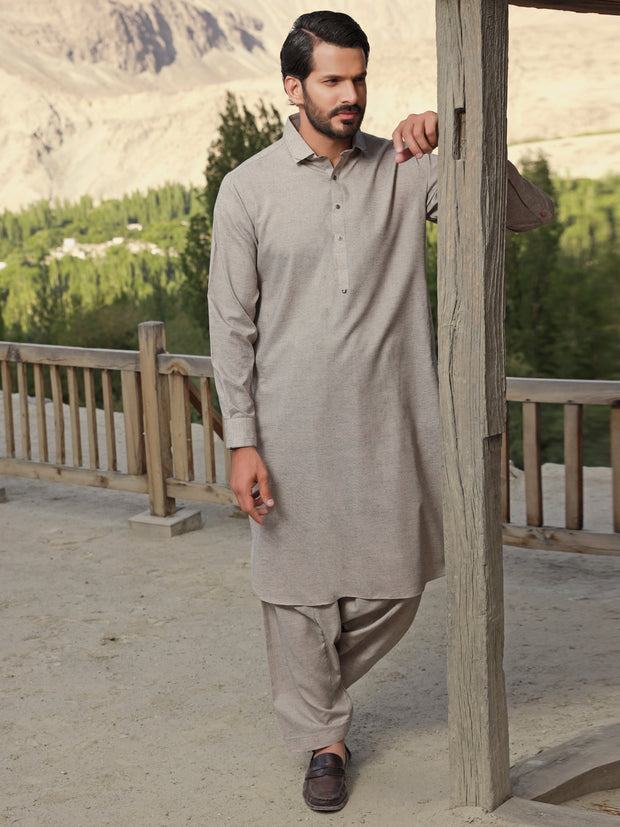 Grey Blended Kameez Shalwar - ALWA-KS-324