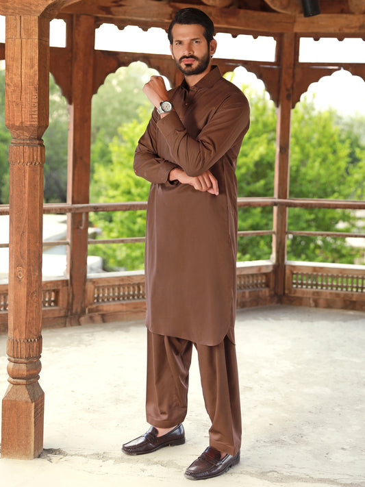 Brown Blended Kameez Shalwar - ALWA-KS-328