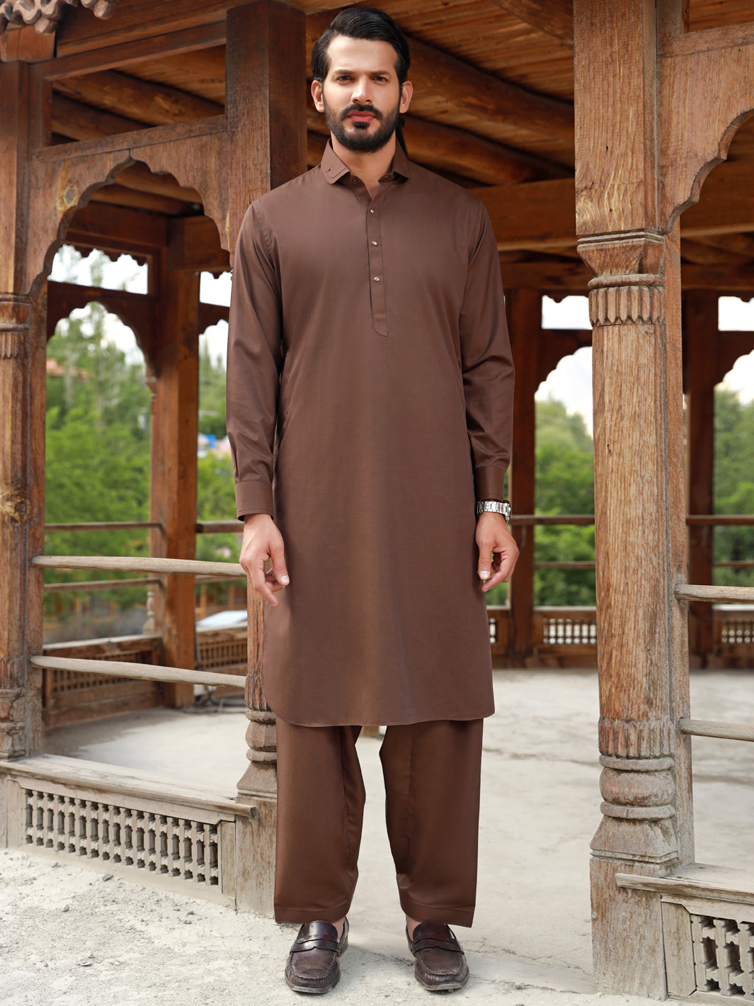 Brown Blended Kameez Shalwar - ALWA-KS-328