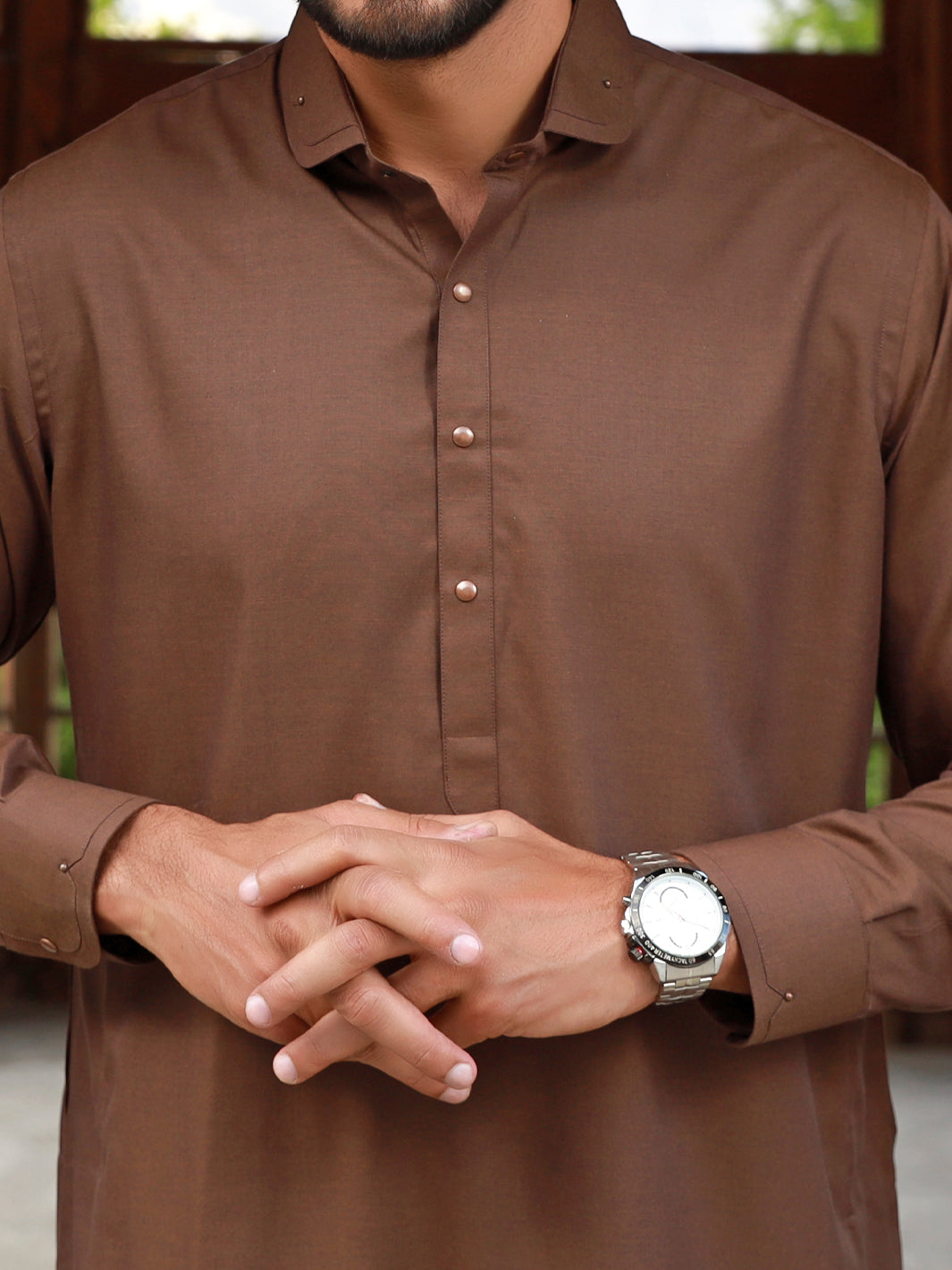 Brown Blended Kameez Shalwar - ALWA-KS-328