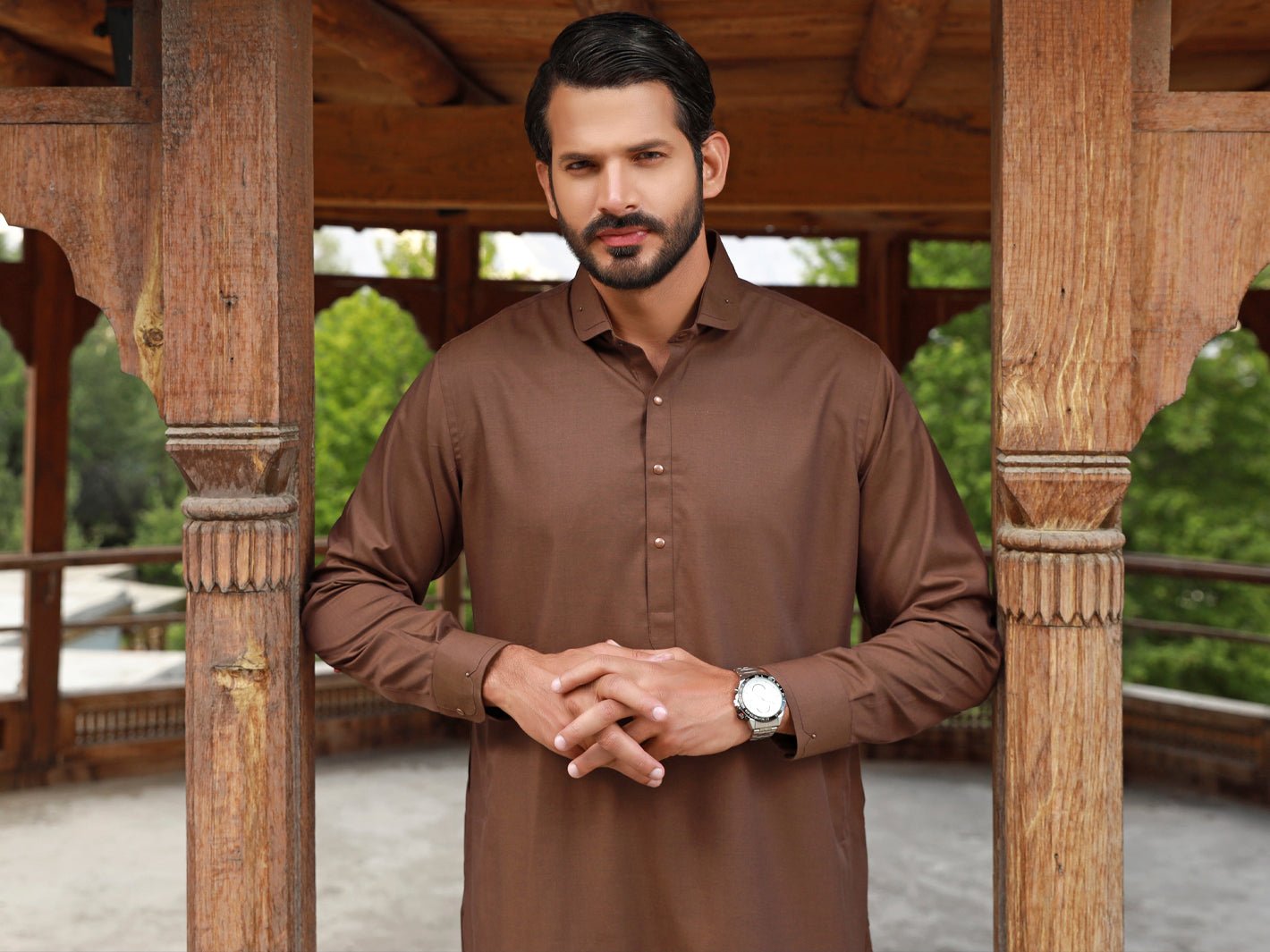Brown Blended Kameez Shalwar - ALWA-KS-328