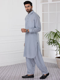 Light Grey Blended Kameez Shalwar - ALWA-KS-332
