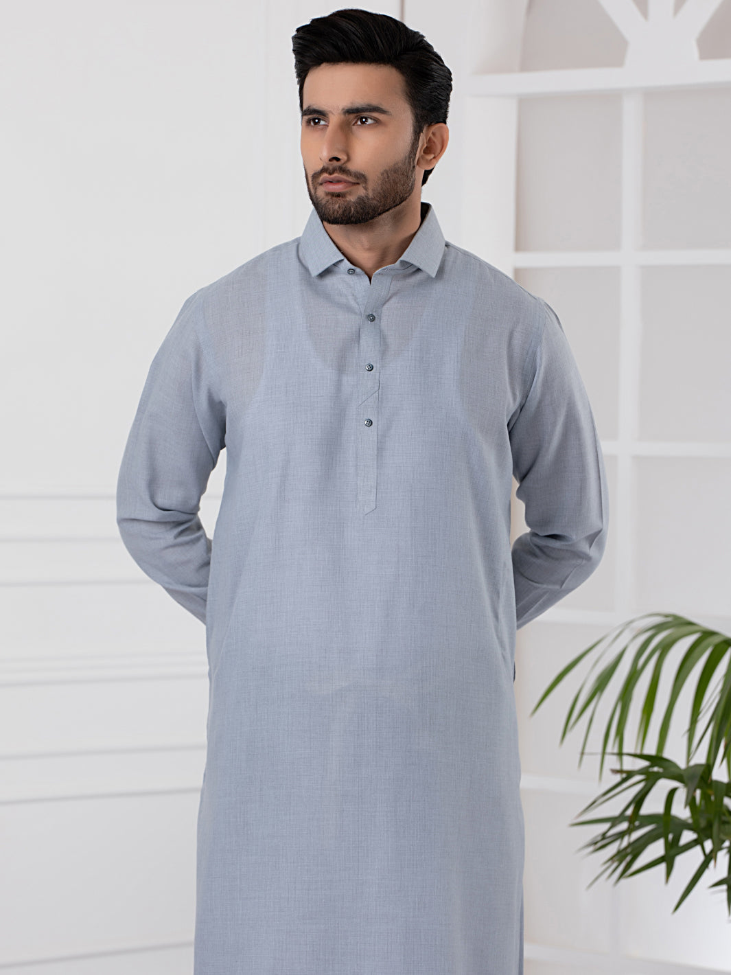 Light Grey Blended Kameez Shalwar - ALWA-KS-332