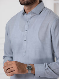 Light Grey Blended Kameez Shalwar - ALWA-KS-332