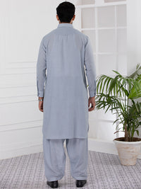 Light Grey Blended Kameez Shalwar - ALWA-KS-332
