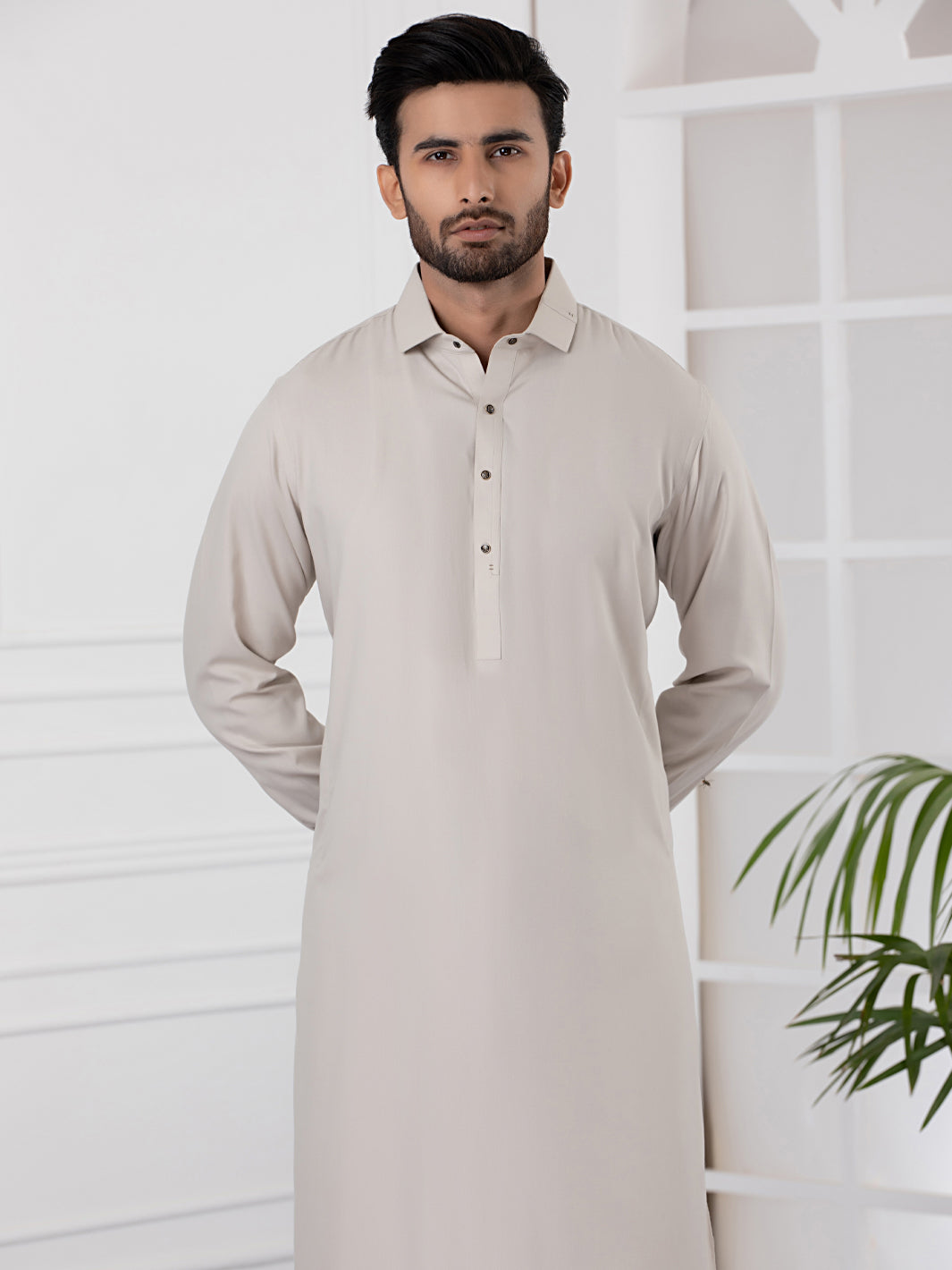 Beige Blended Kameez Shalwar - ALWA-KS-338