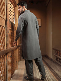 Charcoal Grey Blended Kameez Shalwar - ALWA-KS-314