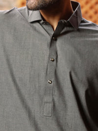 Charcoal Grey Blended Kameez Shalwar - ALWA-KS-314