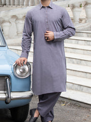 Grey Cotton Kameez Shalwar - ALWA-KS-130