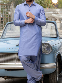 Light Blue Cotton Kameez Shalwar - ALWA-KS-137