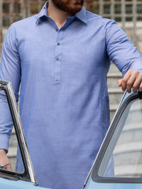 Light Blue Cotton Kameez Shalwar - ALWA-KS-137