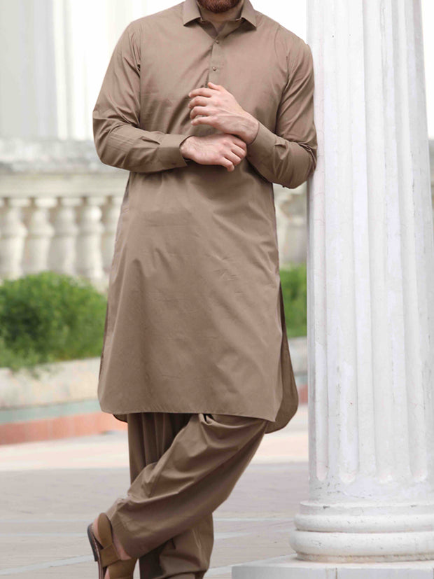 Light Brown Cotton Kameez Shalwar - ALWA-KS-142