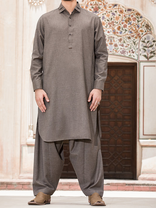 Brown Blended Kameez Shalwar - ALWA-KS-150