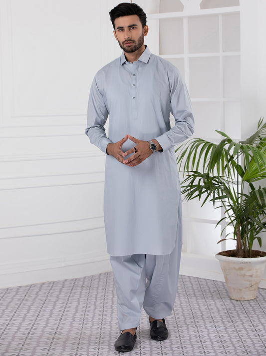 Light Blue Blended Kameez Shalwar - ALWA-KS-333