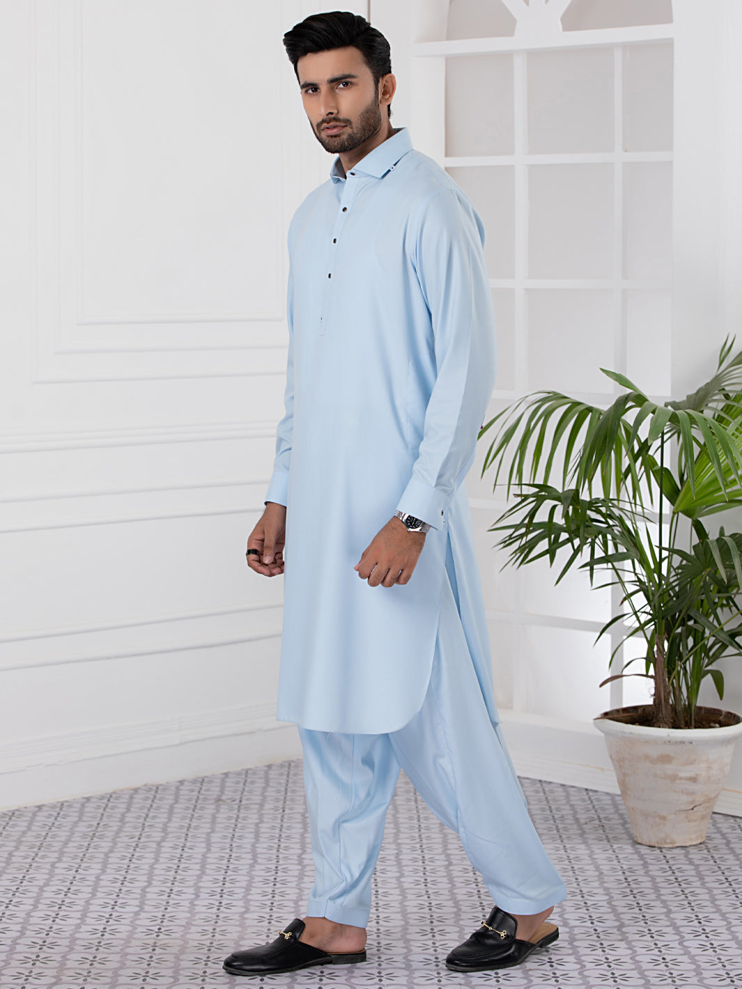 Light Blue Blended Kameez Shalwar - ALWA-KS-339