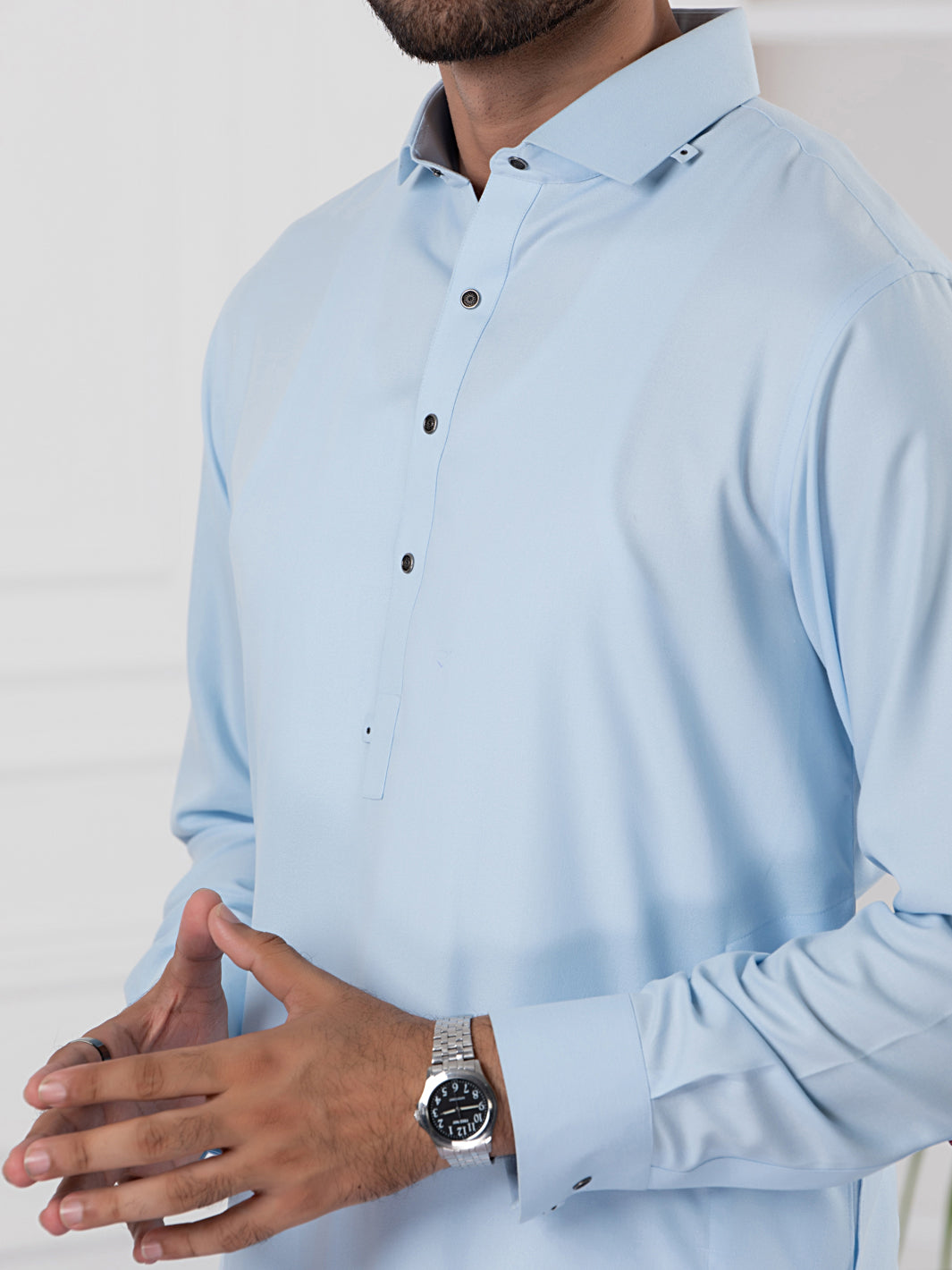 Light Blue Blended Kameez Shalwar - ALWA-KS-339