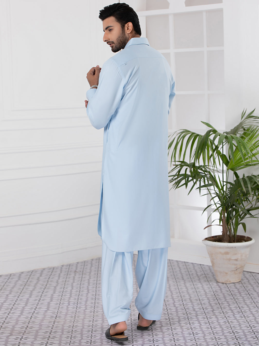 Light Blue Blended Kameez Shalwar - ALWA-KS-339