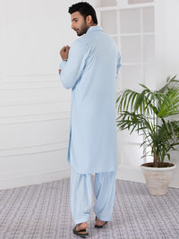 Light Blue Blended Kameez Shalwar - ALWA-KS-339