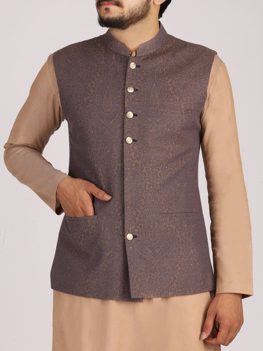 Purple Jacquard Waistcoat - AL-WC-293